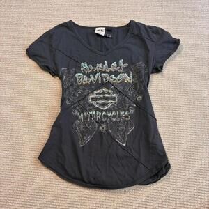 Harley Davidson Women's Large Black Fitted T Shirt grunge y2k